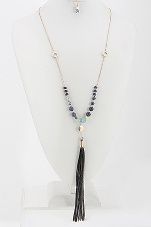 Light Stone Necklace With Tassel 6BAD10